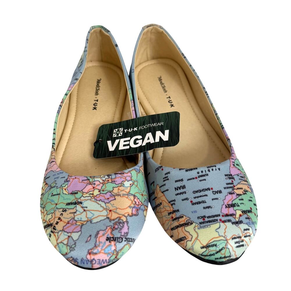 ModCloth TUK Global Sensation Map Ballet Flats Women's 7 NWT Vegan Novelty Shoes